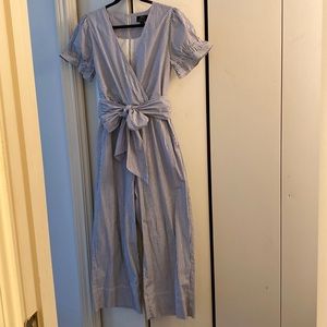 j Crew blue/white striped wide leg jumpsuit size 8